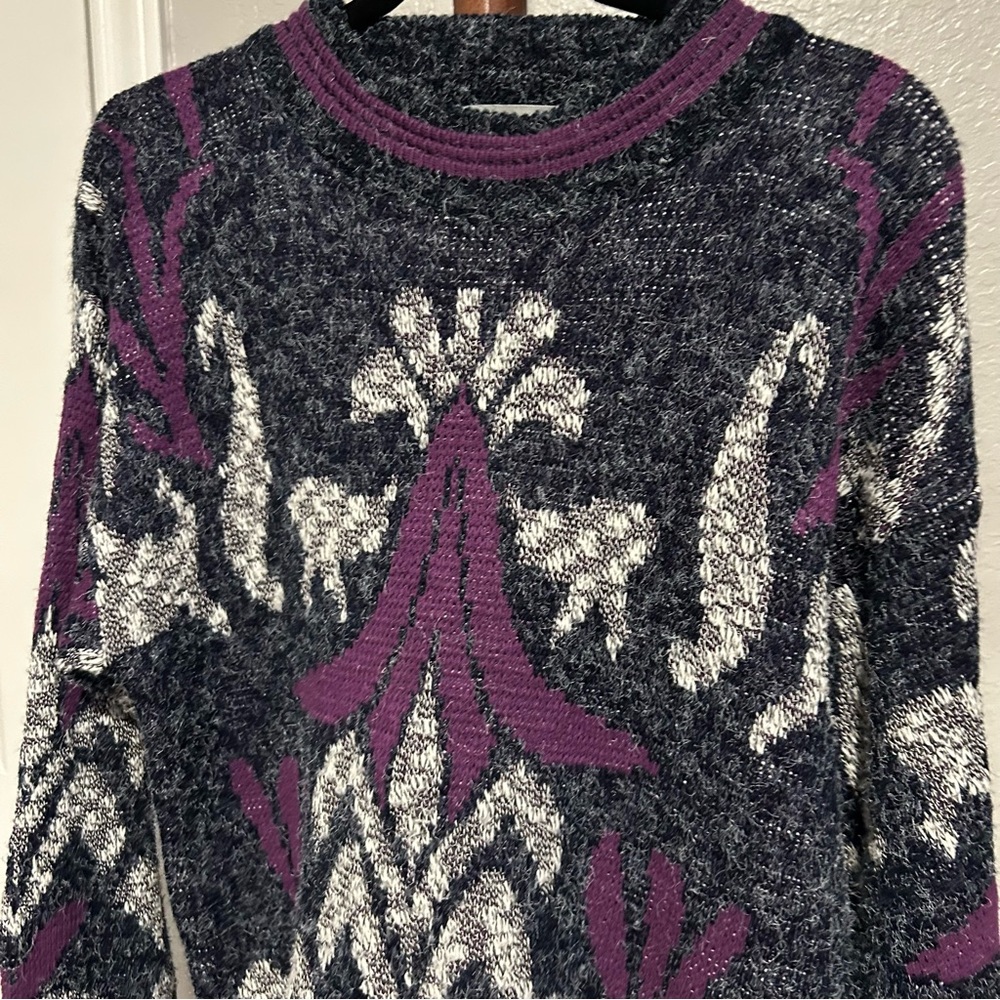 Vintage 80’s Zeppelin Grey & Purple Grandpa Sweater Size M |D60 - Picture 6 of 8